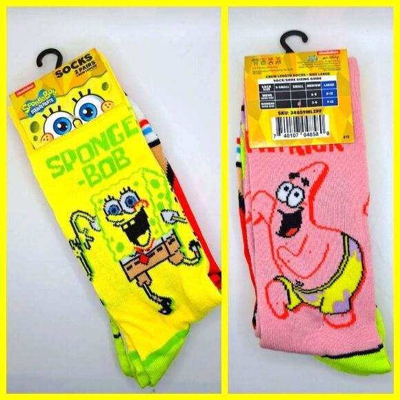 SpongeBob's square pants and Patrick the starfish crew socks - Picture 1 of 6